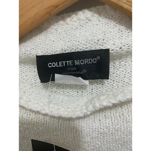 Colette Mordo White Sleeveless Knit Top With Embroidered Vine Design Size M - Picture 3 of 3